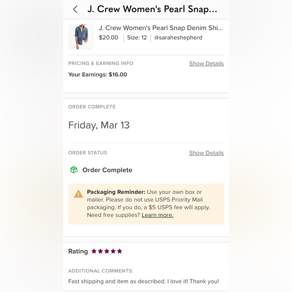 *Like New* J.Crew Woman’s Classic “Western Pearl Snap” Indigo Blue Denim Shirt - Picture 16 of 16